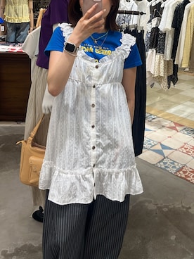 「CIAOPANIC（チャオパニック）のアソート柄コンパクトカラーTee（Tシャツ/カットソー、ブルー系）」を使った、gnk93さん（レディース・164cm）の夏コーディネート