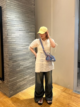 「アイテム（帽子、イエロー系）」を使った、gnk93さん（レディース・163cm）の夏コーディネート