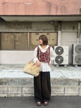 「アイテム（ベスト、レッド系）」を使った、gnk93さん（レディース・164cm）の秋コーディネート