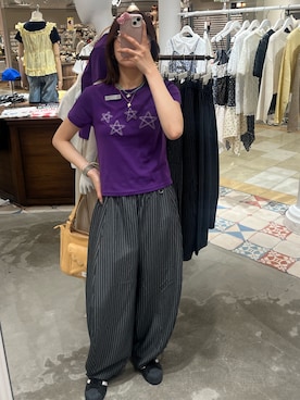 「CIAOPANIC（チャオパニック）の【2サイズ展開】スターワッペンTee（Tシャツ/カットソー、パープル系）」を使った、gnk93さん（レディース・164cm）の夏コーディネート