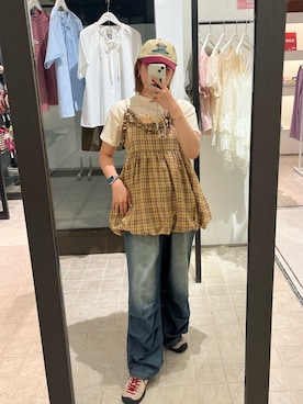 「アイテム（キャミソール、イエロー系）」を使った、gnk93さん（レディース・163cm）の夏コーディネート