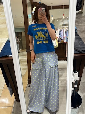 「CIAOPANIC（チャオパニック）のアソート柄コンパクトカラーTee（Tシャツ/カットソー、ブルー系）」を使った、gnk93さん（レディース・164cm）の夏コーディネート