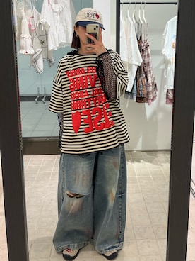 「CIAOPANIC（チャオパニック）の【2サイズ展開】メッシュリボンフーディーカーディガン（Tシャツ/カットソー、ブラック系）」を使った、gnk93さん（レディース・164cm）の春コーディネート