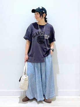 「アイテム（デニムスカート）」を使った、manasangwさん（レディース・155cm・30代）の夏コーディネート