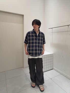 「SENSE OF PLACE by URBAN RESEARCH(センスオブプレイスバイアーバンリサーチ)のルーズドロストプルオーバーシャツ(シャツ/ブラウス、ブルー系)」を使った、seiyadropsさん(メンズ・173cm)の夏コーディネート
