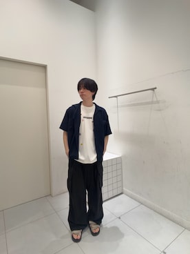 「SENSE OF PLACE by URBAN RESEARCH(センスオブプレイスバイアーバンリサーチ)のシアサッカーオープンカラーシャツ(シャツ/ブラウス、ブルー系)」を使った、seiyadropsさん(メンズ・173cm)の夏コーディネート