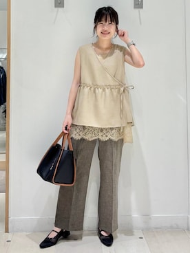 「GLOBAL WORK（グローバルワーク）のスペ軽変形5WAYBAG/580783（トートバッグ、ブラック系）」を使った、しらがさん（レディース・158cm）の春コーディネート
