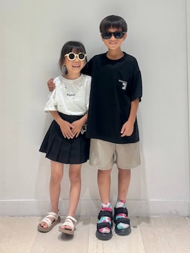 「GLOBAL WORK（グローバルワーク）のエアかるショーツ/147339（その他パンツ）」を使った、しらがさん（キッズ・124cm・30代）の夏コーディネート
