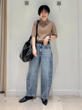 「GLOBAL WORK（グローバルワーク）のアソートピンレスベルト/495914（ベルト、ブラック系）」を使った、しらがさん（レディース・158cm）の春コーディネート