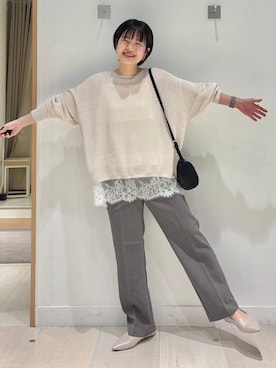 「GLOBAL WORK（グローバルワーク）のらくっションポインテッドバブーシュ/282406（パンプス、ホワイト系）」を使った、しらがさん（レディース・158cm）の春コーディネート