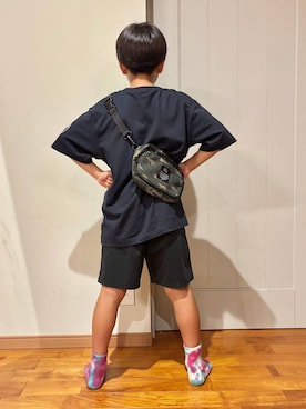「GLOBAL WORK（グローバルワーク）のスゴラクDRYショーツ/995349（その他パンツ、ブラック系）」を使った、しらがさん（レディース・158cm）の夏コーディネート