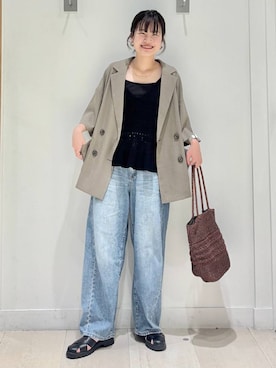 「GLOBAL WORK（グローバルワーク）のGOODデニムバレルCOOL/627009（デニムパンツ、ブルー系）」を使った、しらがさん（レディース・158cm）の夏コーディネート