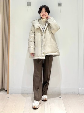 「GLOBAL WORK（グローバルワーク）のエアリュクスダウンフードブルゾン/495695（ダウンジャケット/コート）」を使った、しらがさん（レディース・159cm）の冬コーディネート