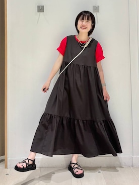 「GLOBAL WORK（グローバルワーク）のAiry Breezeワンピース/636251（ワンピース、グレー系）」を使った、しらがさん（レディース・158cm）の春コーディネート