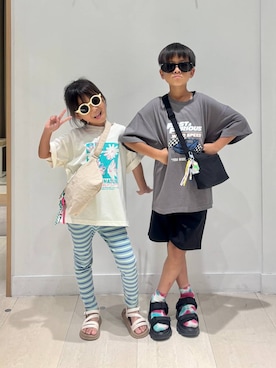 「GLOBAL WORK（グローバルワーク）のエアかるショーツ/147339（その他パンツ）」を使った、しらがさん（キッズ・124cm）の夏コーディネート