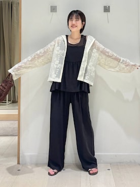 「GLOBAL WORK（グローバルワーク）のジャガードレースパーカー/632458（パーカー、ベージュ系）」を使った、しらがさん（レディース・158cm）の夏コーディネート