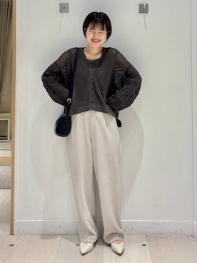 「GLOBAL WORK（グローバルワーク）のイージーケアストレッチ/ワイドパンツ/634307（その他パンツ、ベージュ系）」を使った、しらがさん（レディース・158cm）の春コーディネート