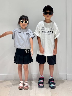 「GLOBAL WORK（グローバルワーク）のアイテム（帽子）」を使った、しらがさん（キッズ・124cm）の夏コーディネート