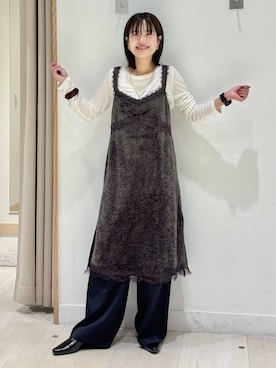 「GLOBAL WORK（グローバルワーク）のシルクブレンドクループルオーバー長袖/1051637（Tシャツ/カットソー、ホワイト系）」を使った、しらがさん（レディース・158cm）の秋コーディネート