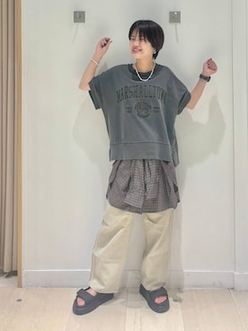 「アイテム（バングル/リストバンド）」を使った、しらがさん（レディース・159cm）の夏コーディネート