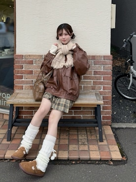 「アイテム（マフラー）」を使った、寝々さん（レディース・153cm）の秋コーディネート