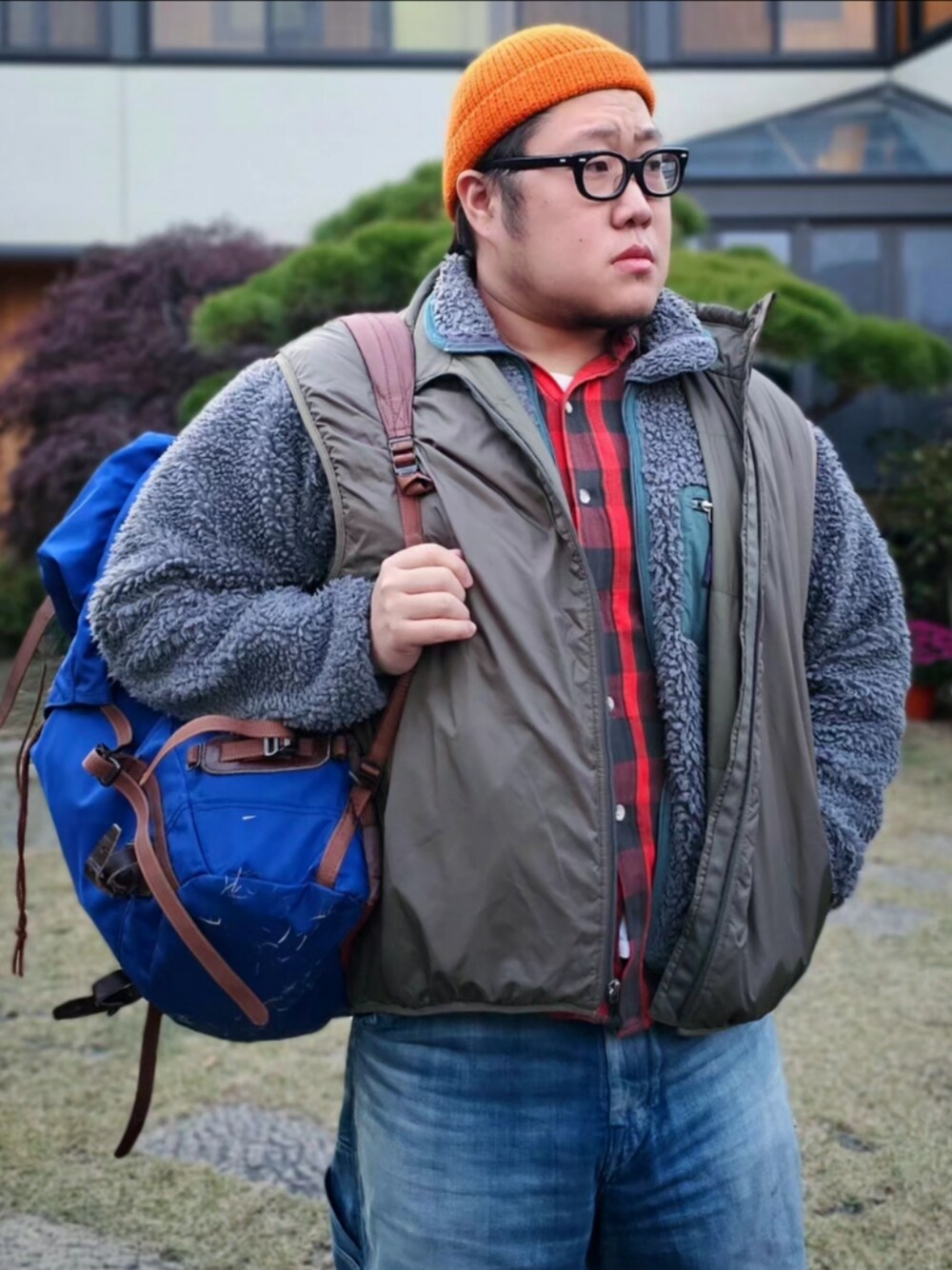 「outdoor、patagonia、patagoniaMars、chouinard dragon」｜「LEUCHTFEUERのLEUCHTFEUER: WALFANGER（ニットキャップ/ビーニー、オレンジ系）」を使った、Herringさん（メンズ・178cm）の秋コーディネートの1枚目の写真