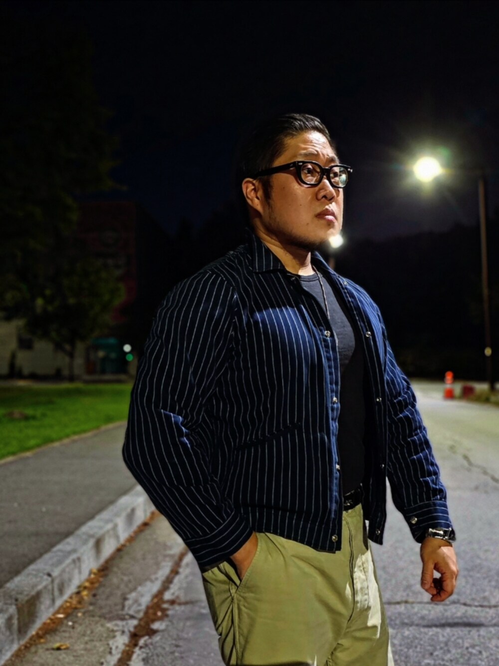 「TENDERLOIN、At last&co」｜「TENDERLOINのアイテム（ジャケット/アウター、ブルー系）」を使った、Herringさん（メンズ・178cm）の秋コーディネートの1枚目の写真