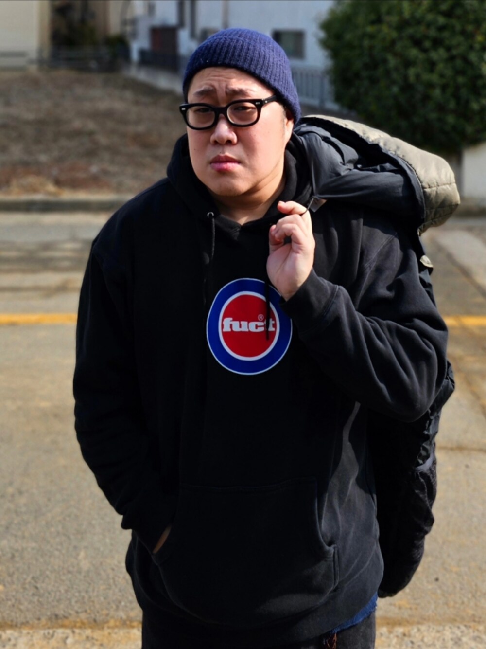 「FUCT、patagoniaMars、WILLY CHAVARRIA、onestar」｜「fuctのアイテム（パーカー、ブラック系）」を使った、Herringさん（メンズ・178cm）の冬コーディネートの1枚目の写真