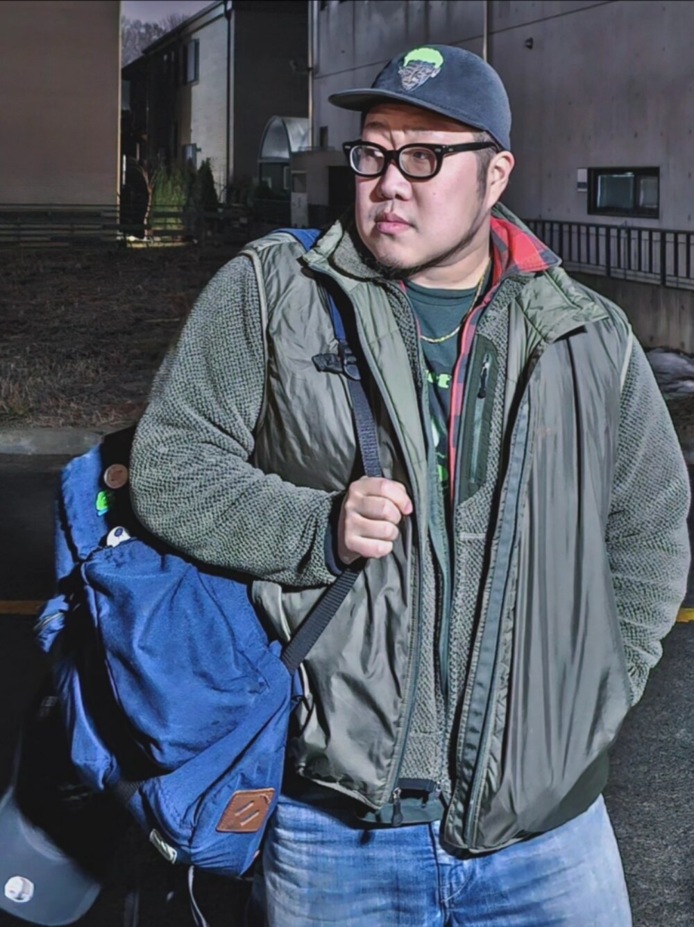 「patagonia、patagoniaMars、FUCT、minedenim、Danner、south2west8」｜「South2 West8のアイテム（バックパック/リュック、ブルー系）」を使った、Herringさん（メンズ・178cm）の冬コーディネートの1枚目の写真