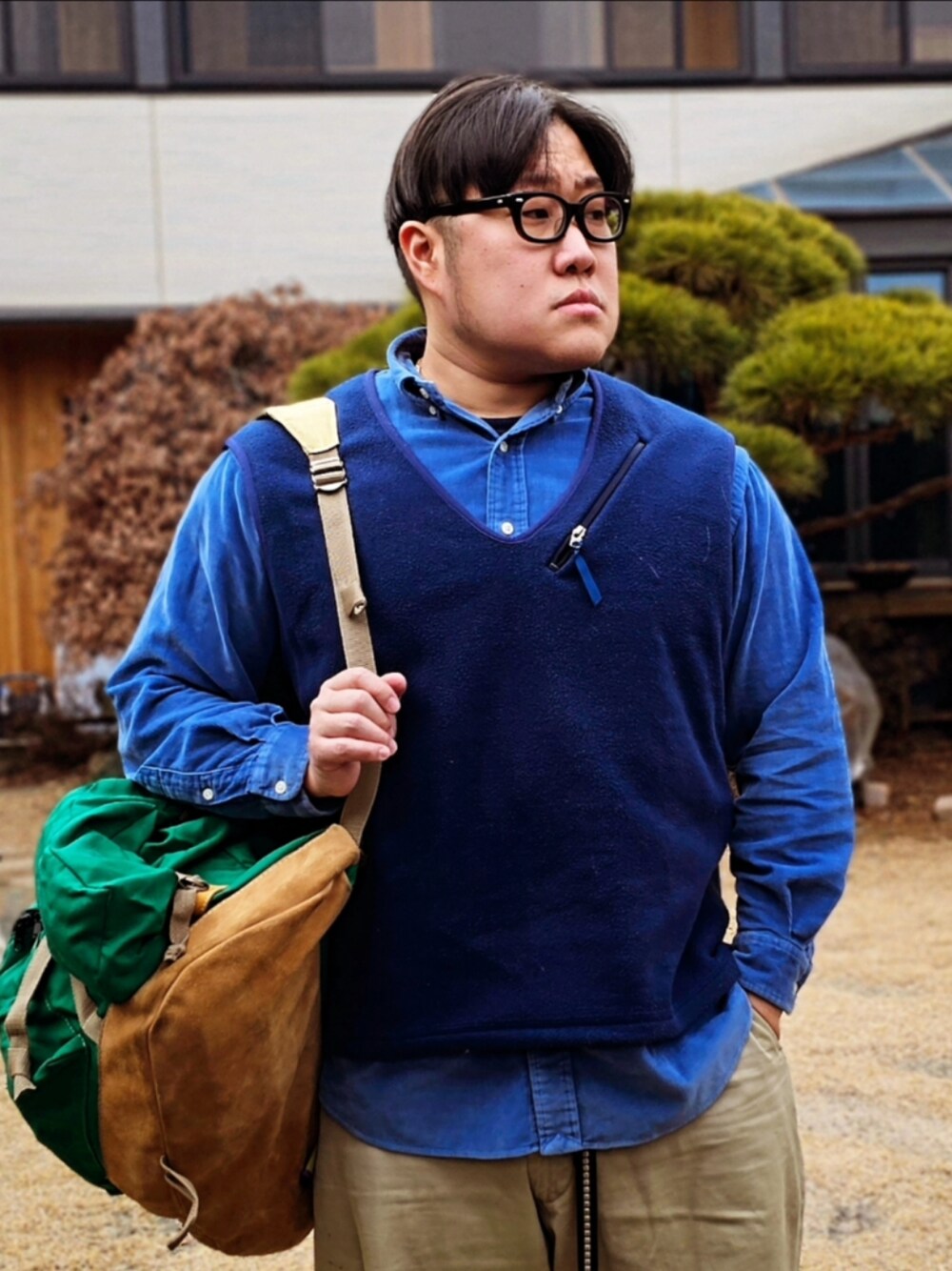 「patagonia、Ralph Lauren、USNAVY、south2west8、Danner」｜「South2 West8のアイテム（バックパック/リュック、グリーン系）」を使った、Herringさん（メンズ・178cm）の冬コーディネートの1枚目の写真