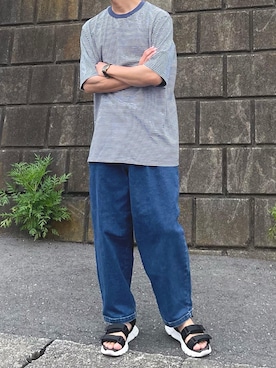 「UNIQLO（ユニクロ）のアイテム（Tシャツ/カットソー、ブルー系）」を使った、けいさん（メンズ・173cm）の夏コーディネート