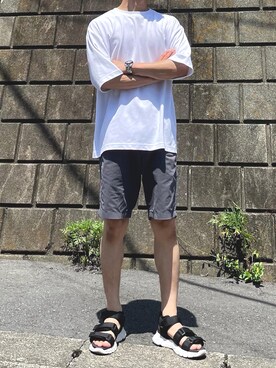 「UNIQLO（ユニクロ）のアイテム（Tシャツ/カットソー、ホワイト系）」を使った、けいさん（メンズ・173cm）の夏コーディネート