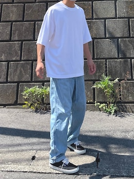 「UNIQLO（ユニクロ）のアイテム（Tシャツ/カットソー、ホワイト系）」を使った、けいさん（メンズ・173cm）の夏コーディネート