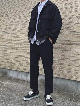 「GU（ジーユー）のアイテム（ブルゾン、ブラック系）」を使った、けいさん（メンズ・173cm）の春コーディネート