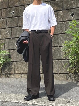 「UNIQLO（ユニクロ）のアイテム（Tシャツ/カットソー、ホワイト系）」を使った、けいさん（メンズ・173cm）の秋コーディネート