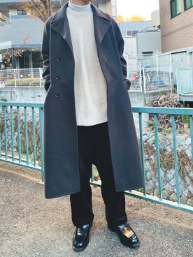 「LIDNM（リドム）のアイテム（チェスターコート）」を使った、けいさん（メンズ・173cm）の春コーディネート