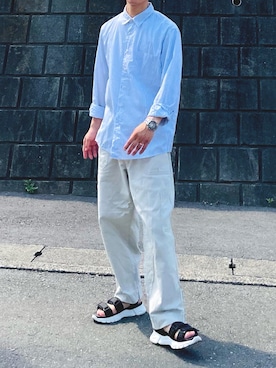 「UNIQLO（ユニクロ）のアイテム（シャツ/ブラウス、ブルー系）」を使った、けいさん（メンズ・173cm）の夏コーディネート