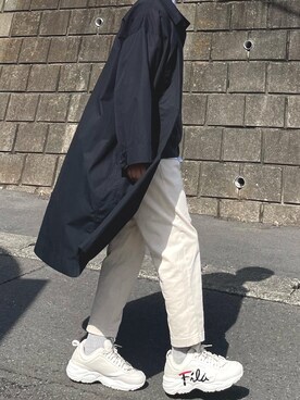 「UNIQLO（ユニクロ）のアイテム（ステンカラーコート、ブラック系）」を使った、けいさん（メンズ・173cm）の春コーディネート