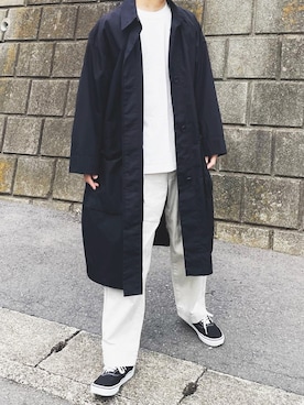 「UNIQLO（ユニクロ）のアイテム（ステンカラーコート、ブラック系）」を使った、けいさん（メンズ・173cm）の春コーディネート