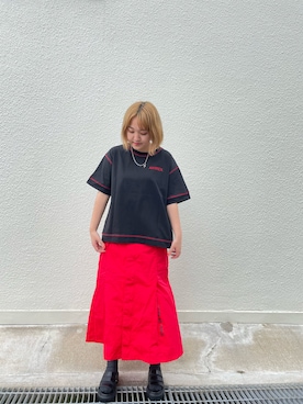 「レッドコーデ」｜「アイテム（サンダル）」を使った、こめちゃんさん（レディース・162cm）の春コーディネート