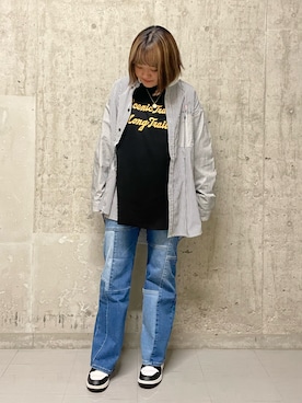 「リメイクデニム」｜「アイテム（Tシャツ/カットソー）」を使った、こめちゃんさん（レディース・162cm）の秋コーディネート