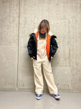 「AVIREX（アヴィレックス）のアイテム（オールインワン・サロペット）」を使った、こめちゃんさん（レディース・162cm）の秋コーディネート