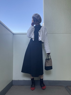 「ブラック×ホワイト」｜「アイテム（ハンチング/ベレー帽）」を使った、tink0804さん（レディース・157cm）の秋コーディネート