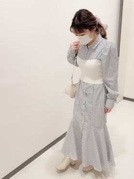 「one after another NICE CLAUP（ワンアフターアナザーナイスクラップ）のアイテム（シャツワンピース）」を使った、kaoriさん（レディース・151cm）の春コーディネート