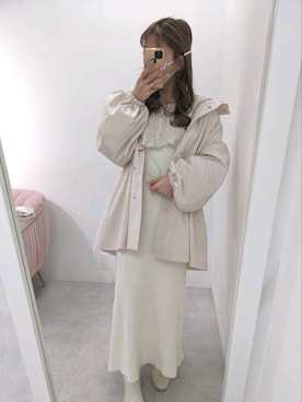 「アイテム（マウンテンパーカー、ホワイト系）」を使った、kaoriさん（レディース・151cm）の冬コーディネート