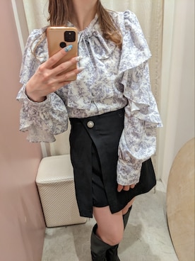 「one after another NICE CLAUP（ワンアフターアナザーナイスクラップ）のビジューボタンスカパン　2023SS（その他パンツ）」を使った、kaoriさん（レディース・151cm）の冬コーディネート