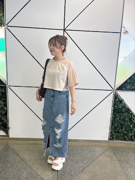 「one after another NICE CLAUP（ワンアフターアナザーナイスクラップ）のアイテム（デニムスカート）」を使った、kaoriさん（レディース・151cm）の夏コーディネート