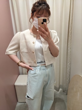 「one after another NICE CLAUP（ワンアフターアナザーナイスクラップ）のアイテム（ノーカラージャケット）」を使った、kaoriさん（レディース・151cm）の夏コーディネート