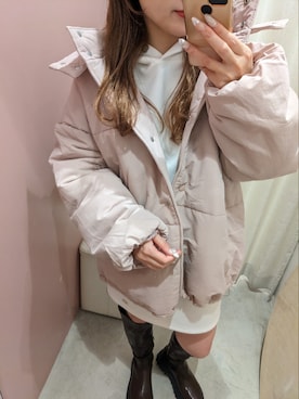 「アイテム（ダウンジャケット/コート、ピンク系）」を使った、kaoriさん（レディース・151cm）の秋コーディネート