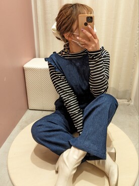 「one after another NICE CLAUP（ワンアフターアナザーナイスクラップ）のアイテム（オールインワン・サロペット）」を使った、kaoriさん（レディース・151cm）の冬コーディネート
